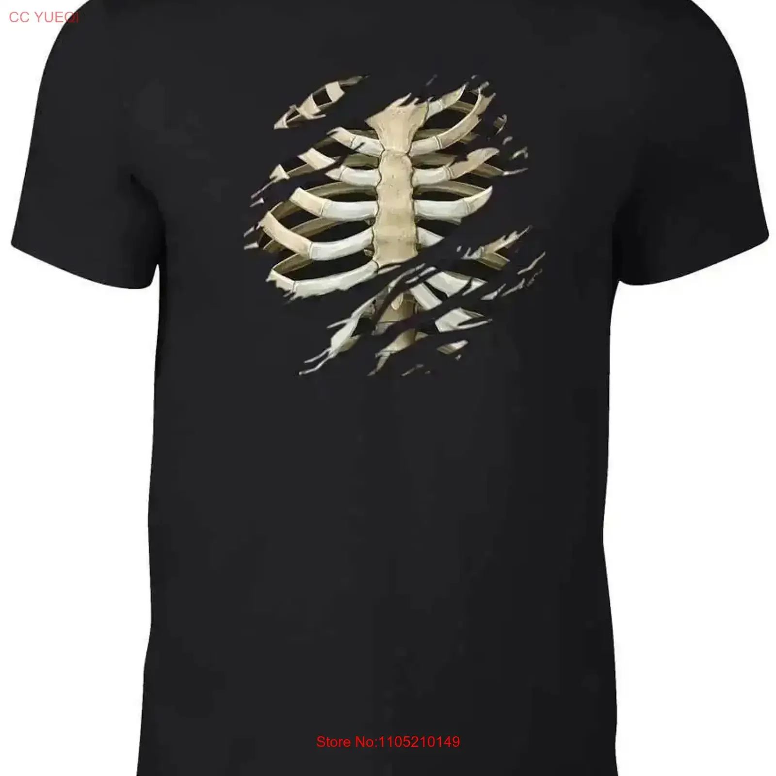 Men's Torn Rib Cage T Shirt Halloween Skeleton Horror Bones Fancy Dress vintage Washed Versatile Casual Breathable homme