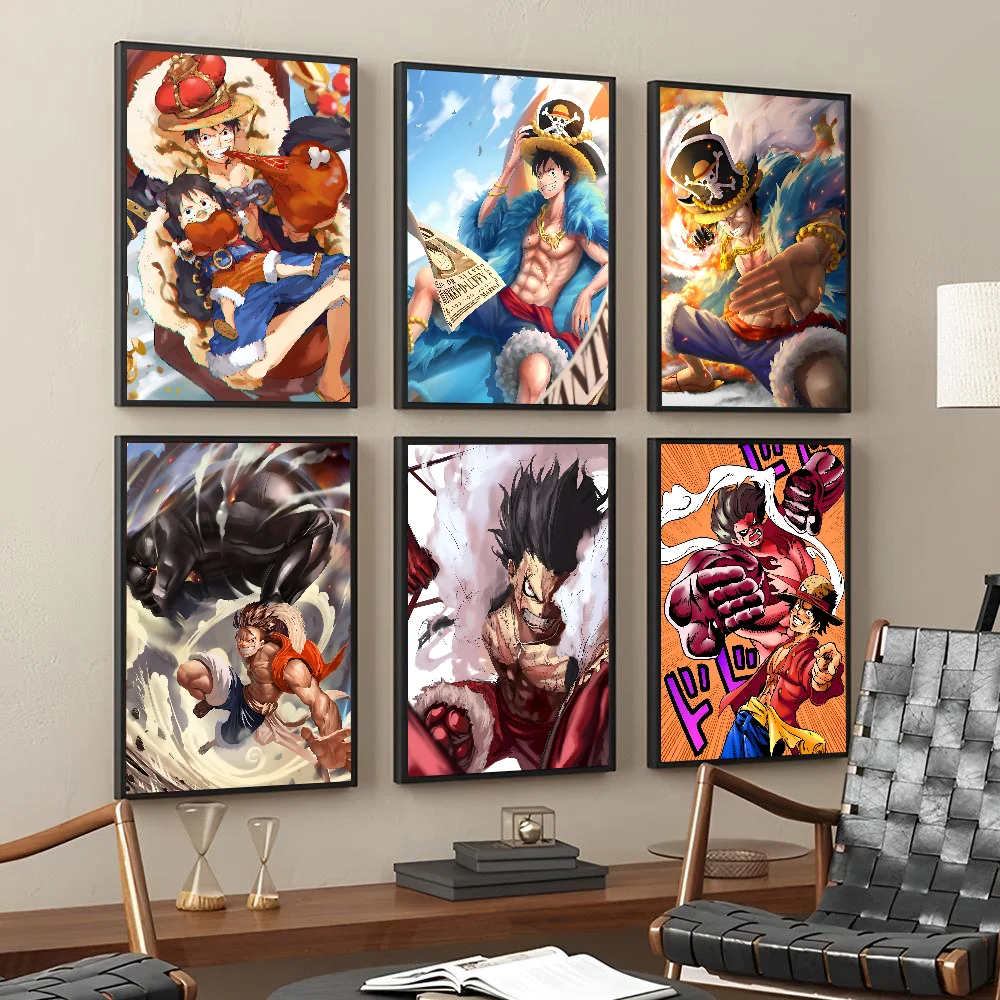 Anime O-ONE P-PIECE Monkey D. Luffy Posters Stickers Living Room Bedroom Entrance Cafe Wall Art Decoration Painting Home Decor