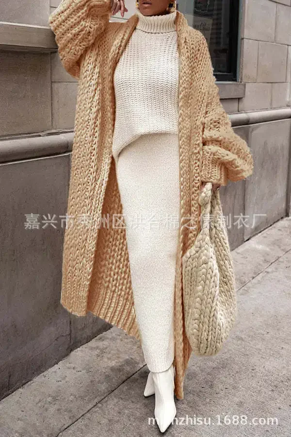 Women\'s Hollow Out Knitted Cardigan, Casual Sweater, Loose Clothes, Oversized Coats, Monochromatic, Spring and Autumn