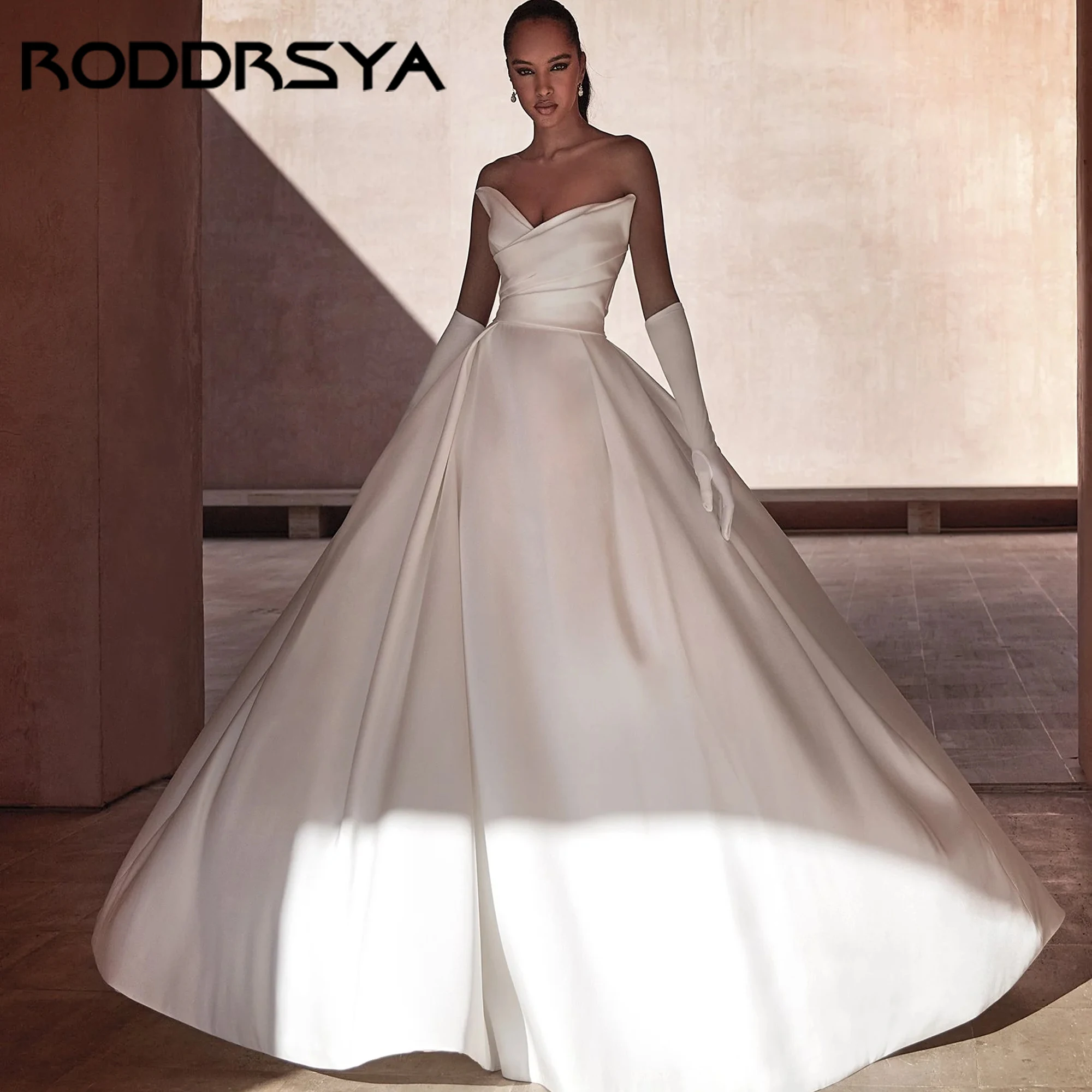 

Elegant A-Line Boho Strapless Wedding Dress Sleeveless Bridal Dress Luxury Satin Bride Gown New Vestido De Novia 2025 Customized