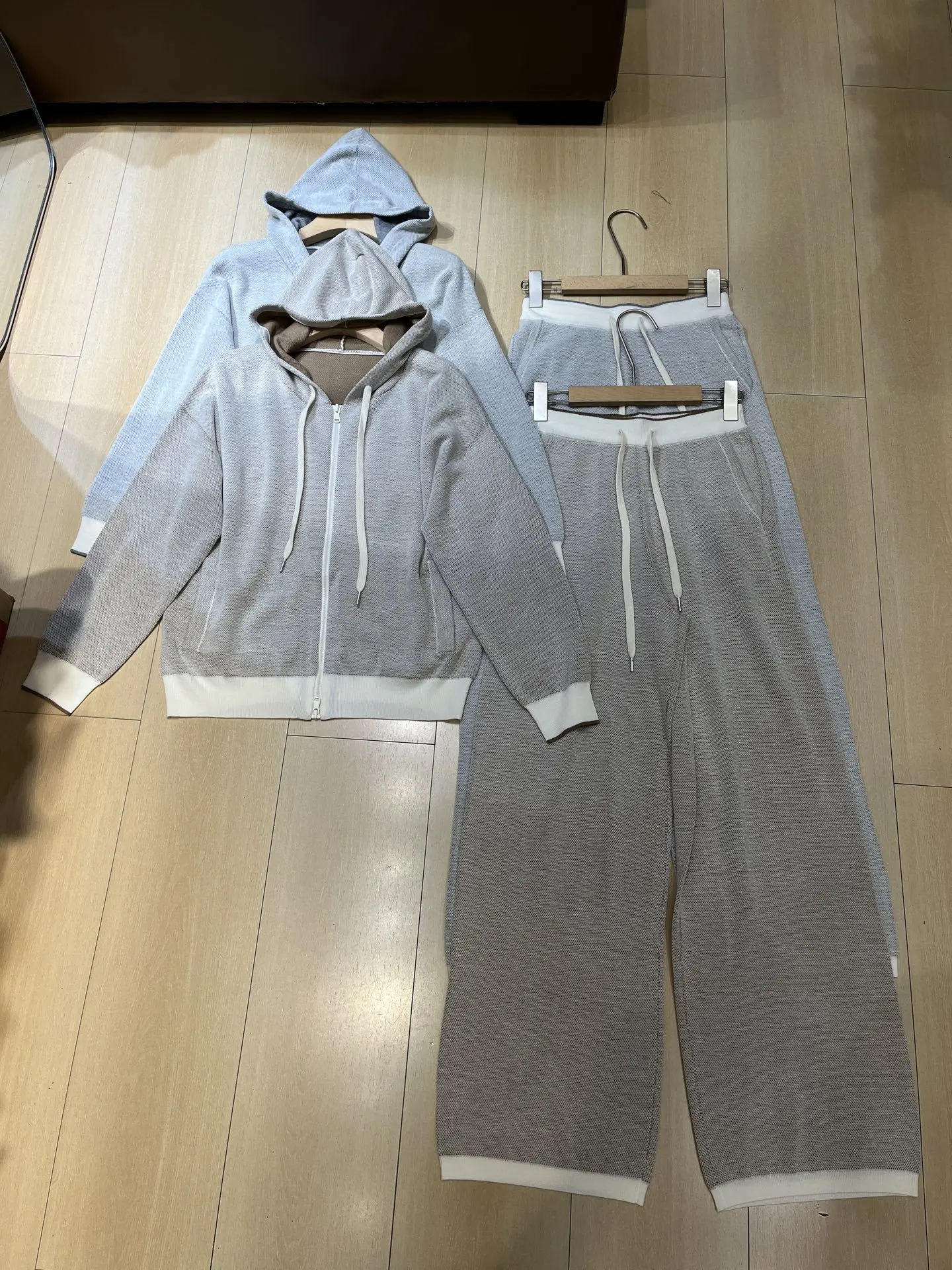 26 Autumn Winter New Wool Hooded Cardigan Knitted Sweater with Wide Leg Pants Fashion Casual Set