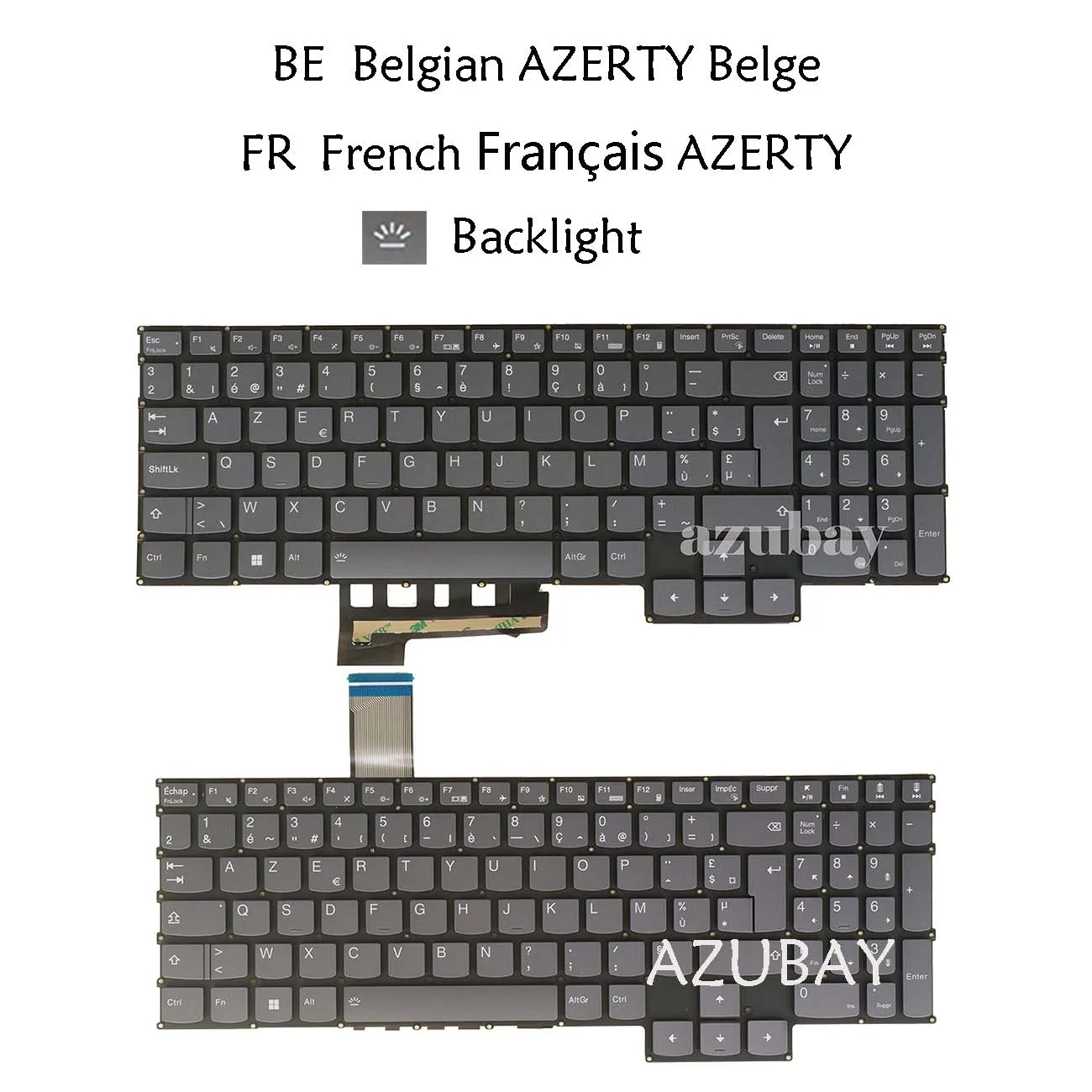 Keyboard For Lenovo PT5CYXBG Legion 5 Pro 16ACH6, 5 Pro 16ACH6H, 5 Pro 16ITH6, 5 Pro 16ITH6H White Backlit French Belgian AZERTY