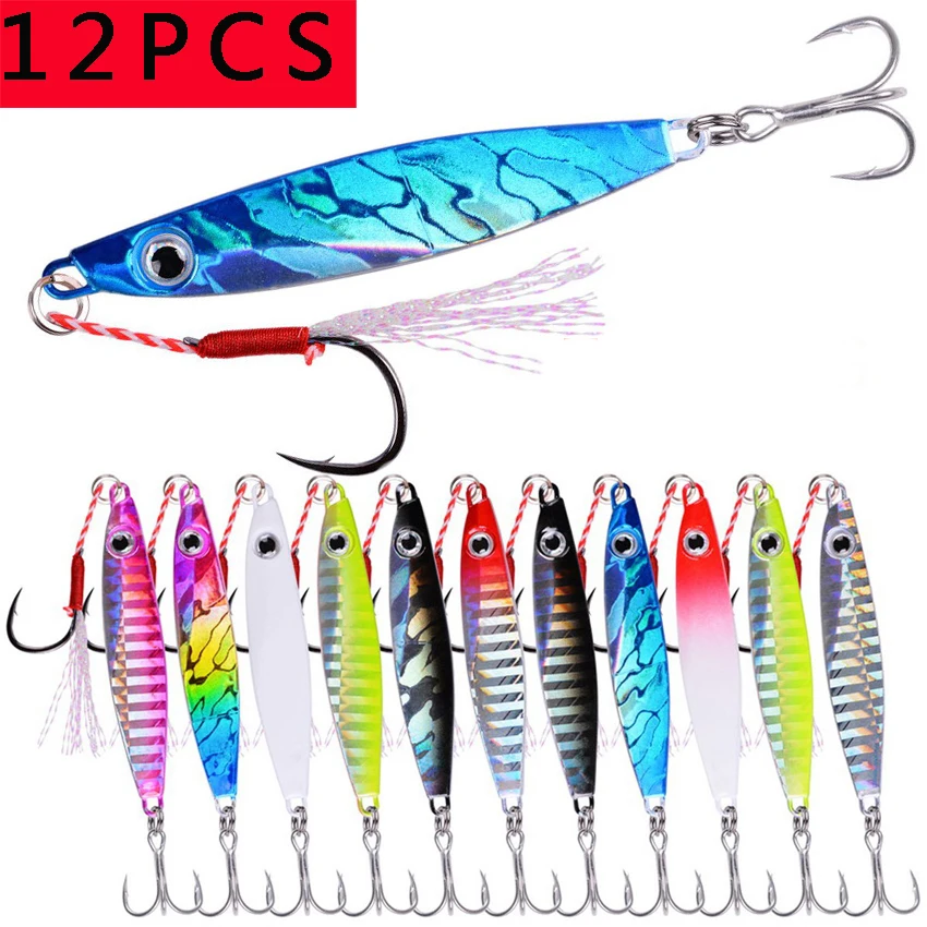 

12PCS/lot Metal Jig Fishing Lure Big Weight 60g 80g Hard Bait Bass Fishing Bait Tackle Trout Jigging Lure Jigs Saltwater Lures