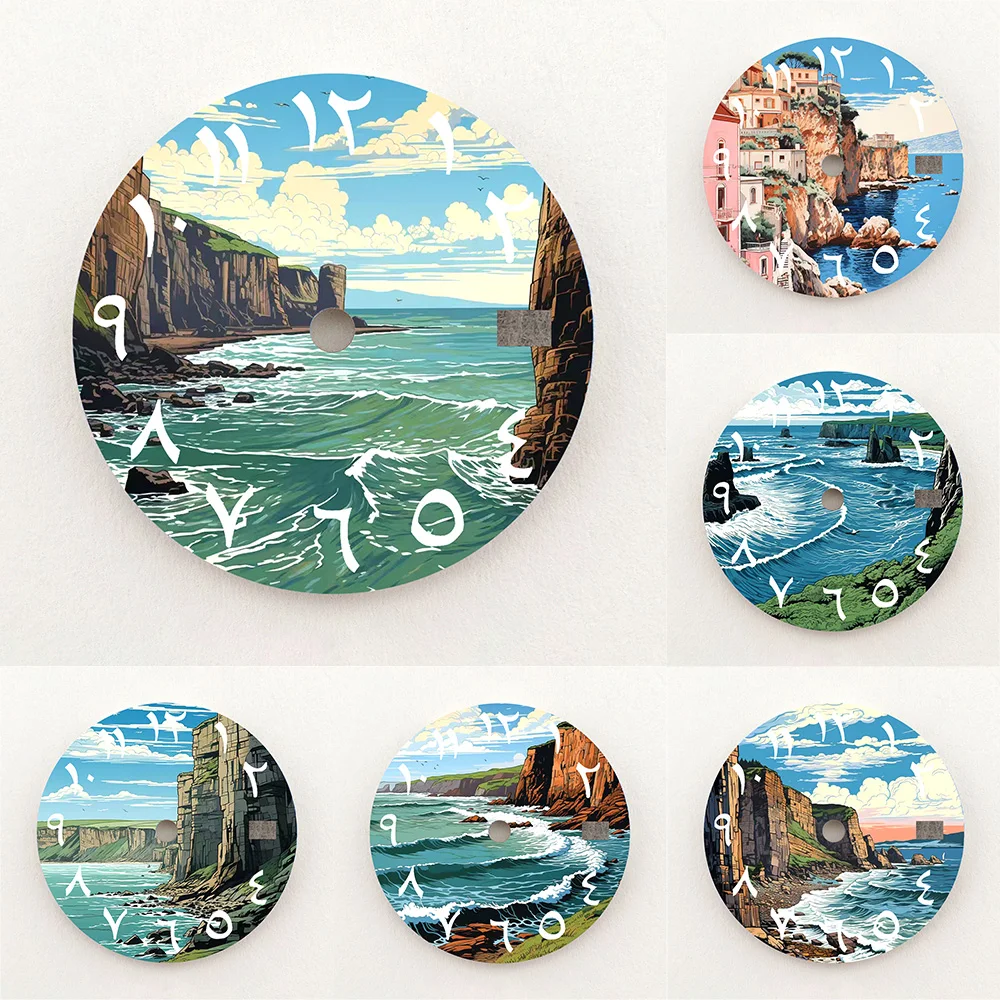 28.5mm Dial NH35 Dial Coastal Scenery Series Dial Arabic Numeral Dial NH36 Dial Watch Accessories Fits NH35/NH36 Movements