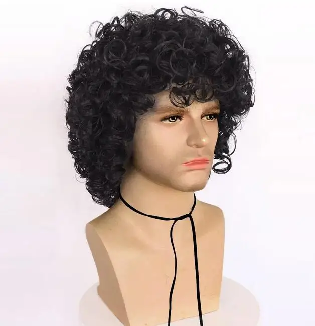 Afro Kinky Curly Wig Punk Rock Short Black Curl Fluffy Africa America Women Men Unisex 60s 70s 80s Halloween Wig