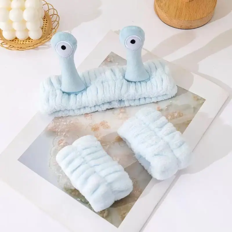 عصابة رأس على شكل آذان حيوانات مع كرة منفوشة من الصوف المرجاني الناعم شريط مرن للنساء مكياج وغسل الوجه والعناية بالبشرة ومستحضرات التجميل #3