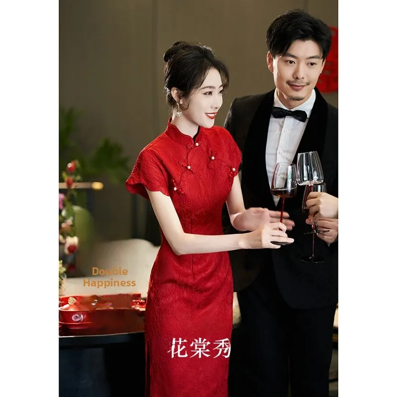 

Red Wedding Dr Engagement Par Evening Gown ort Sve mid Waist Fit for Women in Their 20s Polyester Spandex