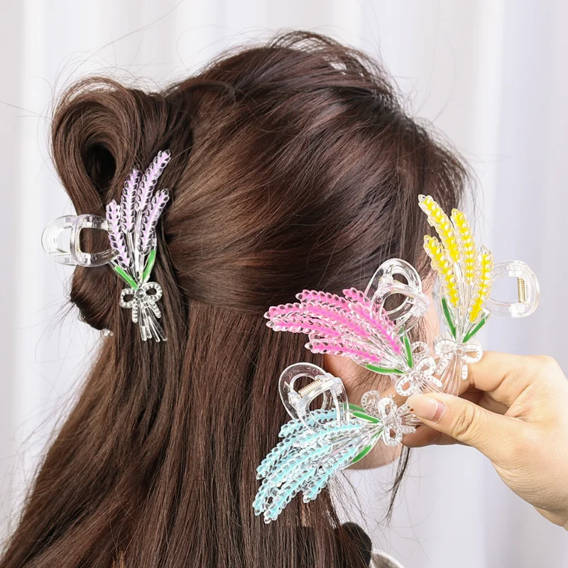 2023 New Fashion Cute Transparent Wheat Hair Claw Senior Sense Back Head Pan Hair Grab Claw Hair Accessories for Women Daily