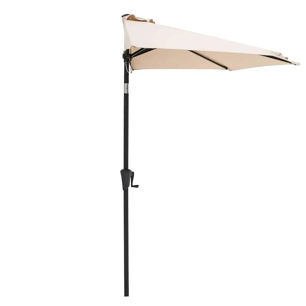 

9 Ft Half Round Outdoor Patio Market Wall Umbrella With Tilt, Beige