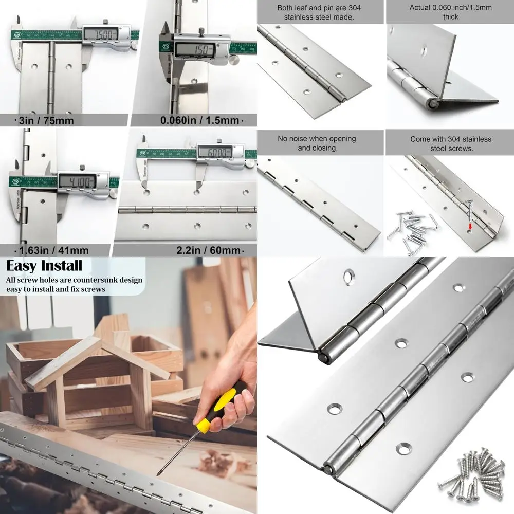 

48-Inch 3-Inch Wide Heavy-Duty Stainless Steel Piano Hinges for Cabinets, Doors, Boxes, and Industrial Use