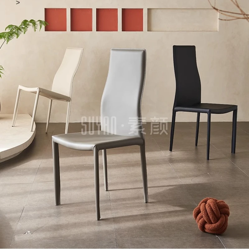 

Light Luxury High-grade Saddle Leather Dining Chair High Back Italian Minimalist Chair Elegante Y Hermoso Dining Room Furniture