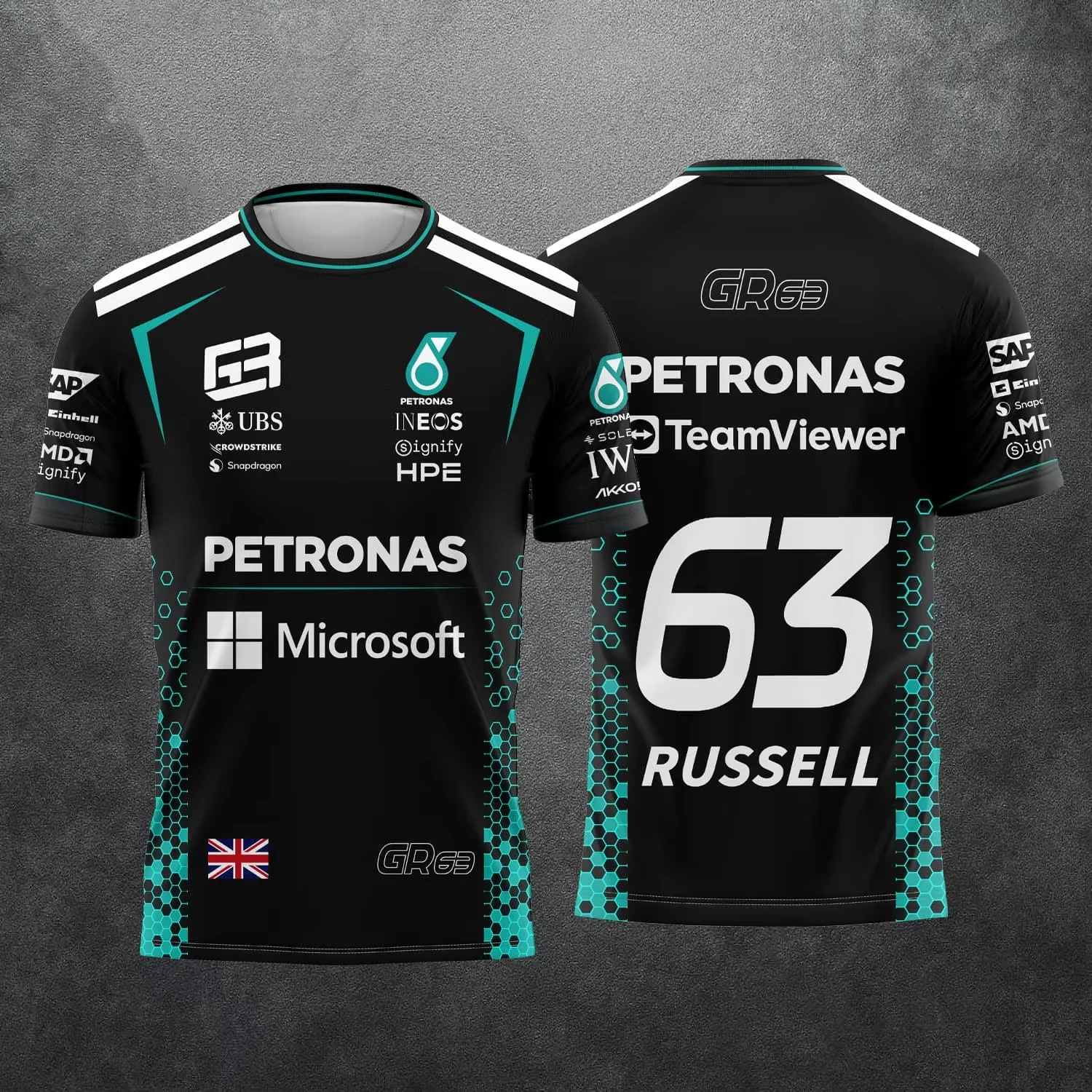 Racing No. 63 Rider George Russell Fan 3D Printed Pattern T-Shirt Men Women Summer Casual Short Sleeve Family Matching