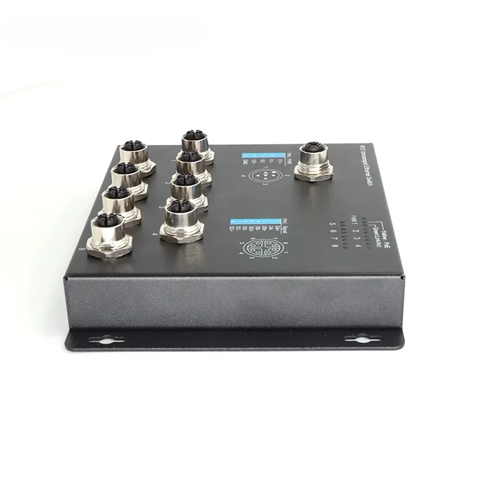 Nieuwe Onbeheerde M12 X-code 8-pins vrouwelijke connector Industriële Ethernet-schakelaars DC12-52V PoE-voeding M12 X-code 8-pins