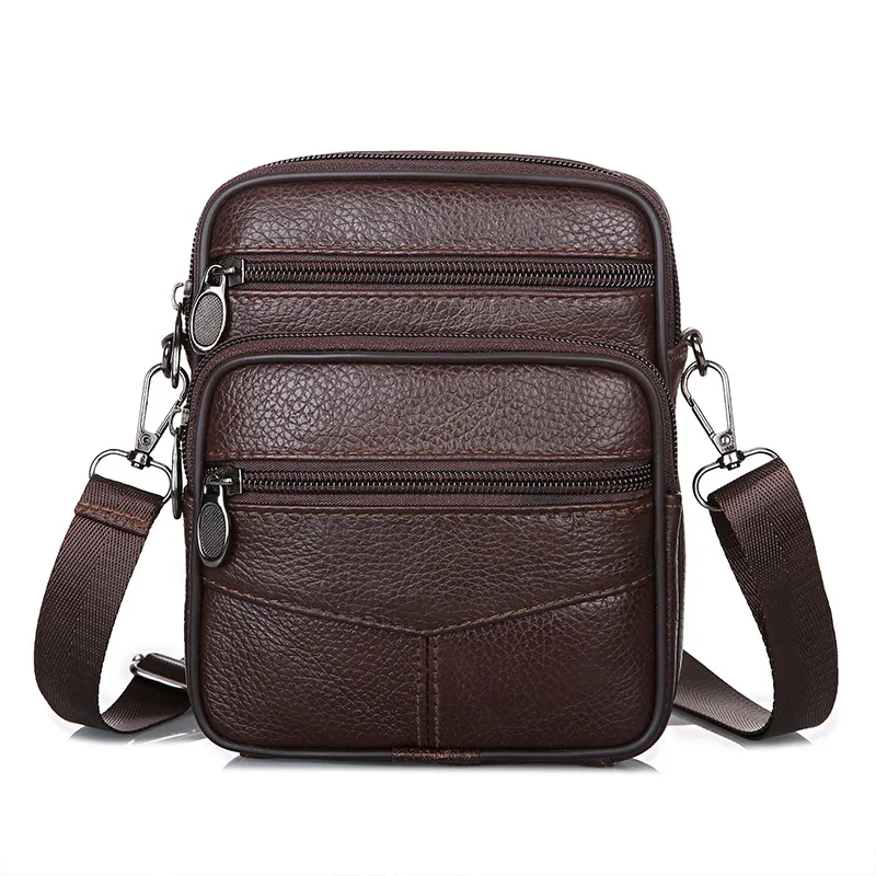 Bolsa de ombro de couro genuíno para homens, monocromática Fanny Belt Packs, bolsa para telefone, bolsas crossbody casuais