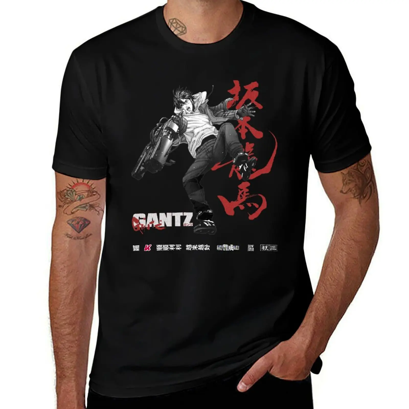 

GANTZ, ガンツ , ANIME RED, BLACK AND WHITE T-Shirt boys whites vintage graphic tee fitted t shirts for men