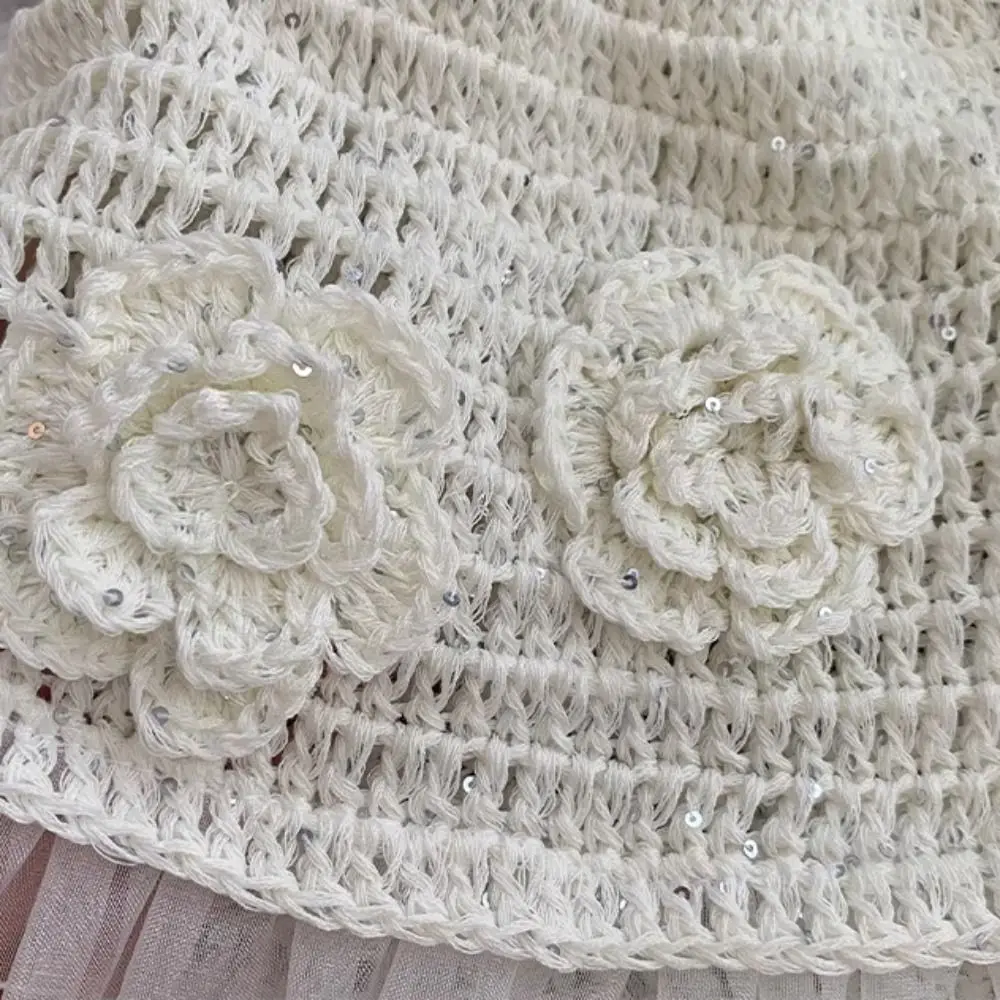 Retro handgemaakte gehaakte bloemenhoed glitter bling bling kant mutsen hoed uitgehold Koreaanse pailletten gebreide muts lente en zomer