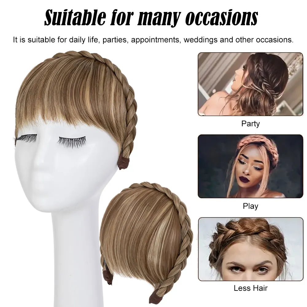 S-noilite Synthetic Headband Bangs Extensions Hair Blunt Fringe Wig Braid Headband For Women Natural Black Brown Blonde Bang