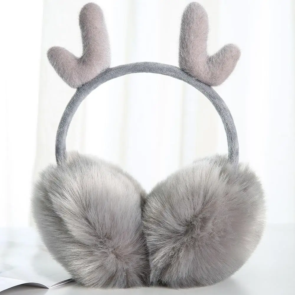 Earmuffs de pele de coelho falso para mulheres, Earmuffs de chifre de cervo de Natal quente, proteção fria ao ar livre, moda bonito, inverno