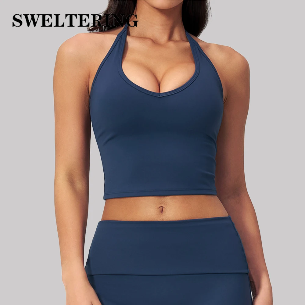 Summer Women's Deep-V Yoga Tank Top Fitness Sports Bra Gym Running Workout Tops Female Shockproof Push Up Sports Underwear