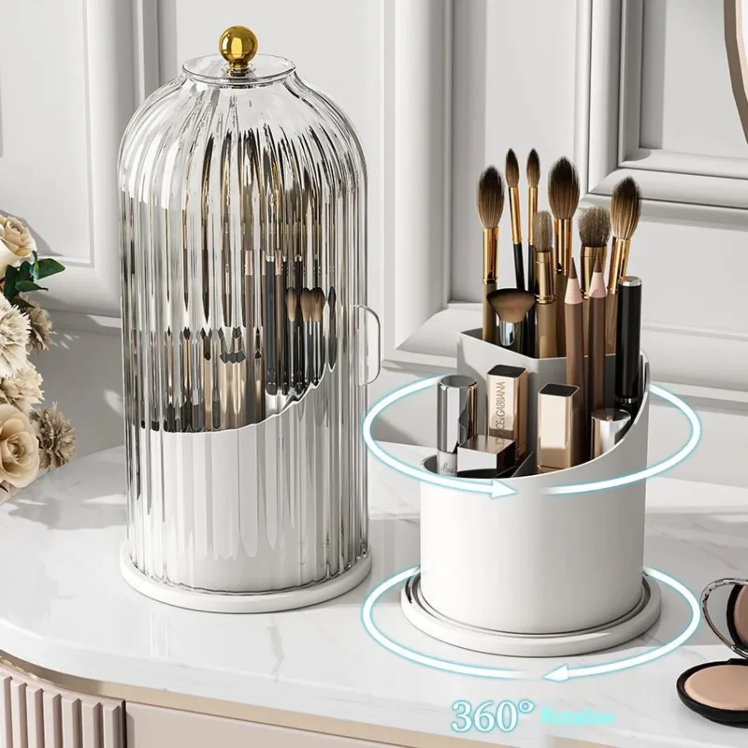 Makeup Brush Holder ° Rotating With Lid Lipstick Eyebrow Pencil Holder Eye Shadow  Box  Cosmetic Organizer