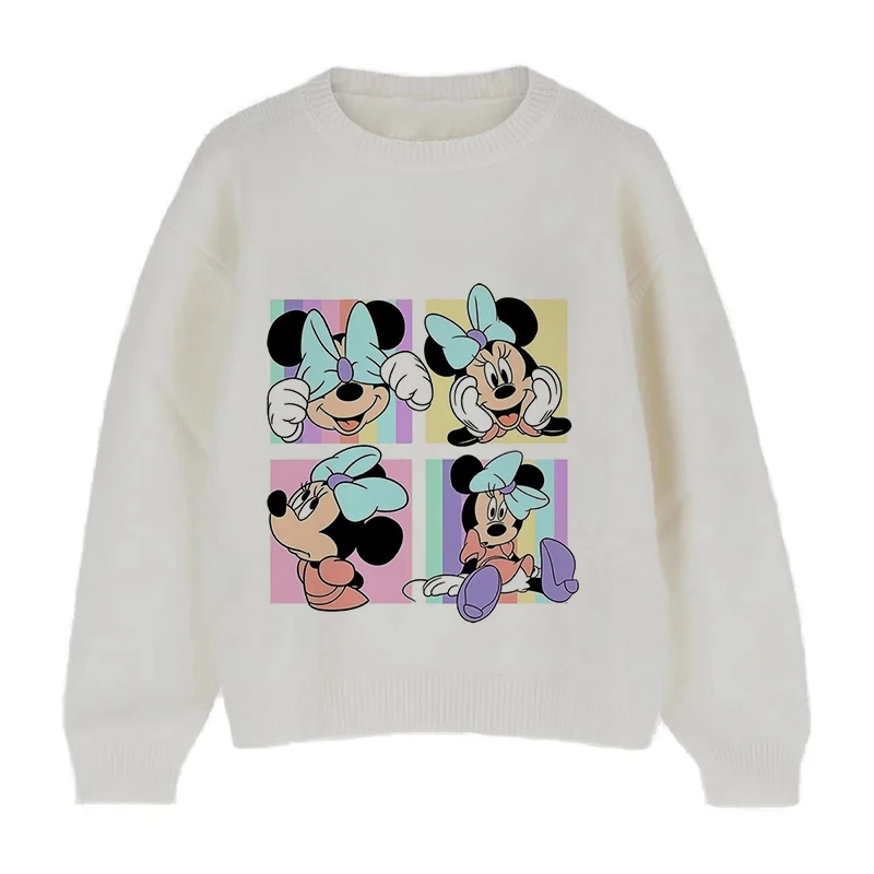 

Disney Cute Mickey Minnie Pullover Women O Neck Lazy Soft Cropped Sweater Autumn Winter Fashion Long Sleeve Knitted Tops