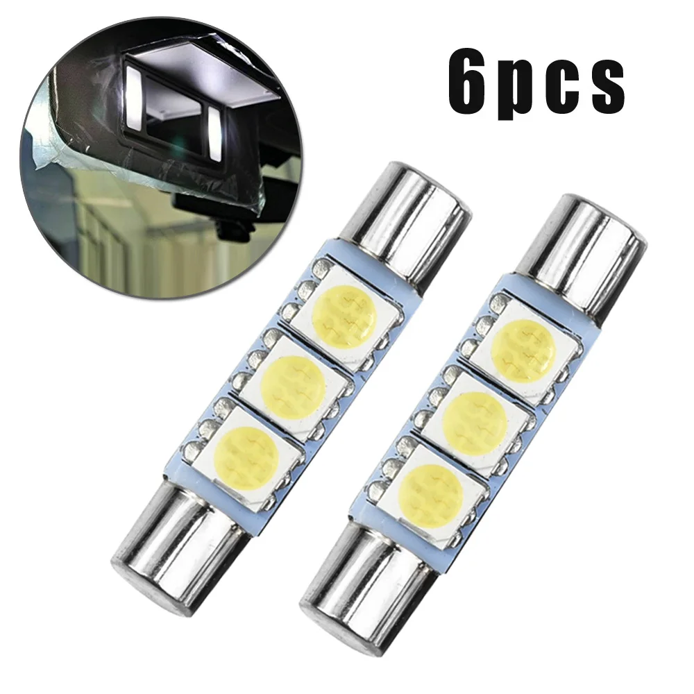 

6pcs Car LED Bulbs Xenon White 3SMD 6641 6614F LED Bulb Sun Visor Makeup Mirror Fuse Light Small Wedge Base LED Bulb