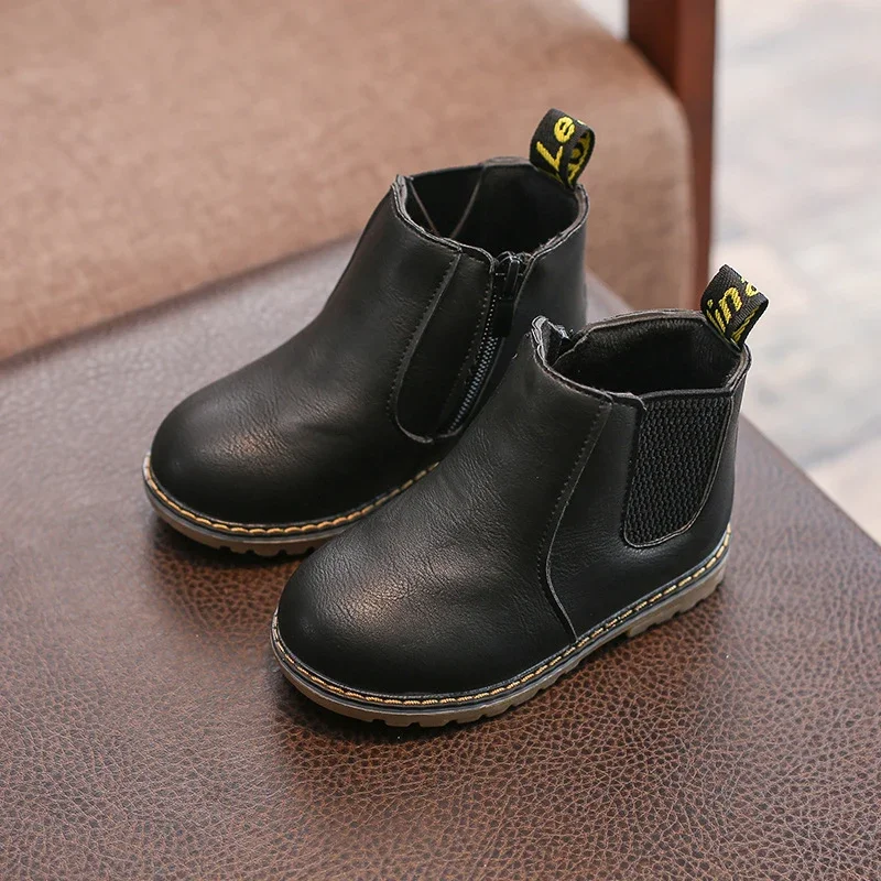 Baywell-Botas de couro retrô infantil, impermeável, cor sólida, casual, curto, estilo coreano, moda, 1 a 5 anos