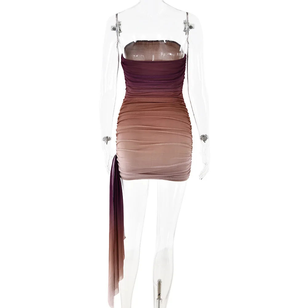 Sexy Sheer Mesh Plissee Mini Kleid Sommer Ärmelloses Band Bodycon Kurze Vestidos Ändern Farbe Dünne Roben Elegante Kleider