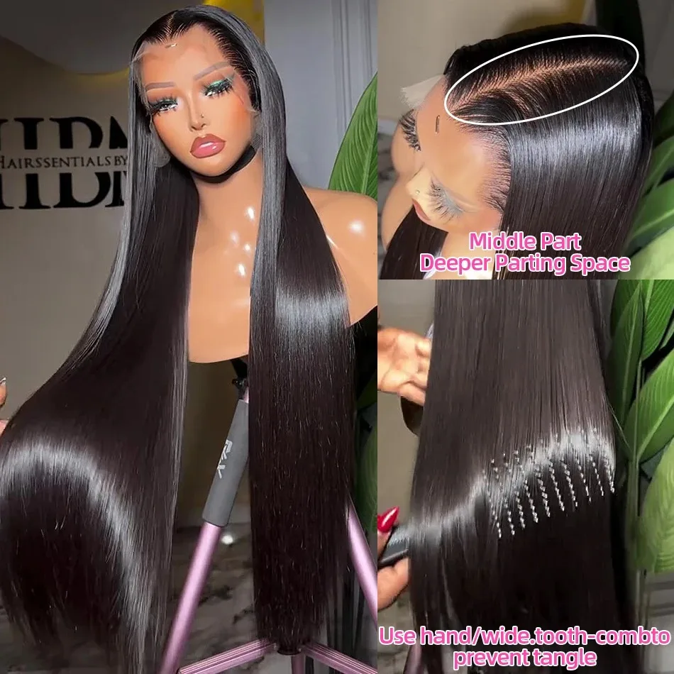 36 40 pouces 13x6 Hd droite dentelle frontale perruques Transparent 100% brésilien dentelle avant perruque de cheveux humains pour les femmes 250 densité