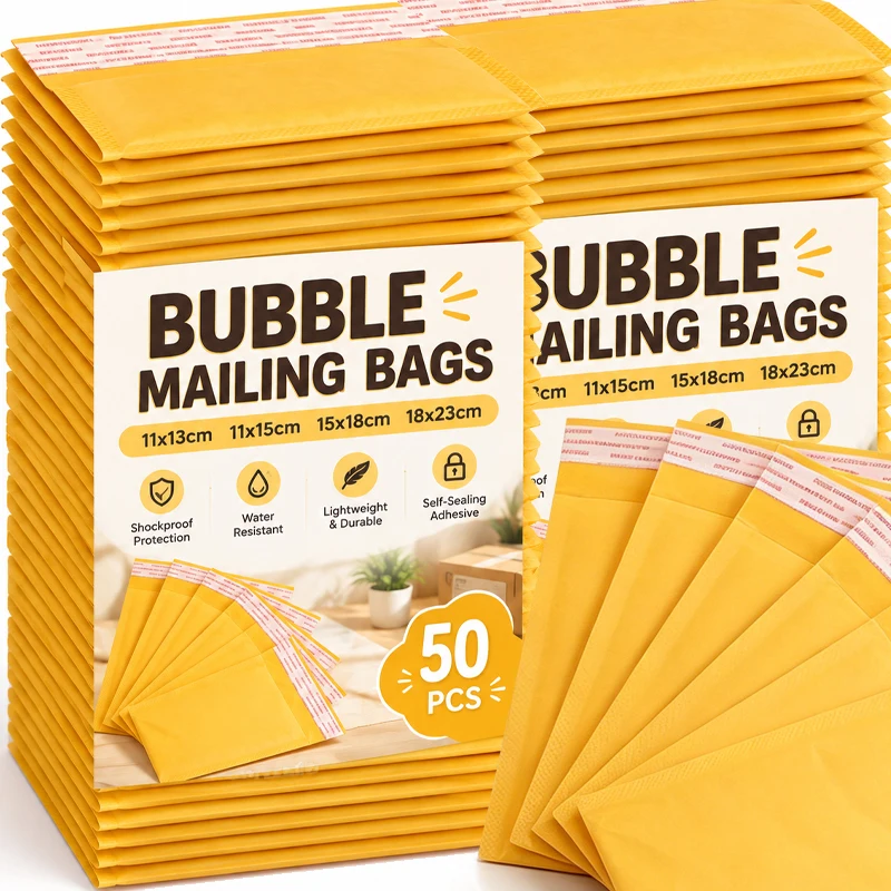 10/50x Kraft Bubble Envelopes Bags Mailers Self-adhesive Sealed Business Shipping Bag Waterproof Gift Packaging Storage Pouch