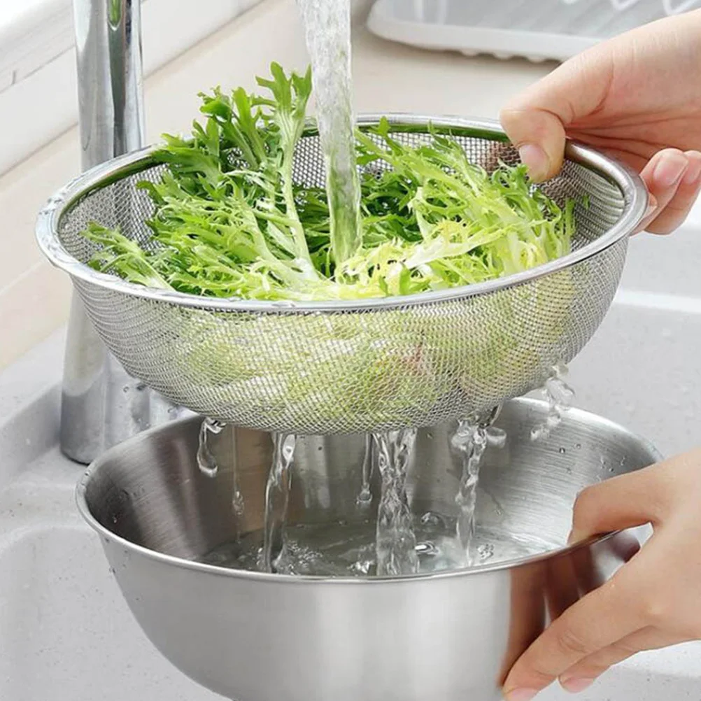 

Drain Basket Bowl Set Stainless Steel Kitchen Colander Salad Fruit Vegetable Rice Strainer Basket Multifunctional Kitchen