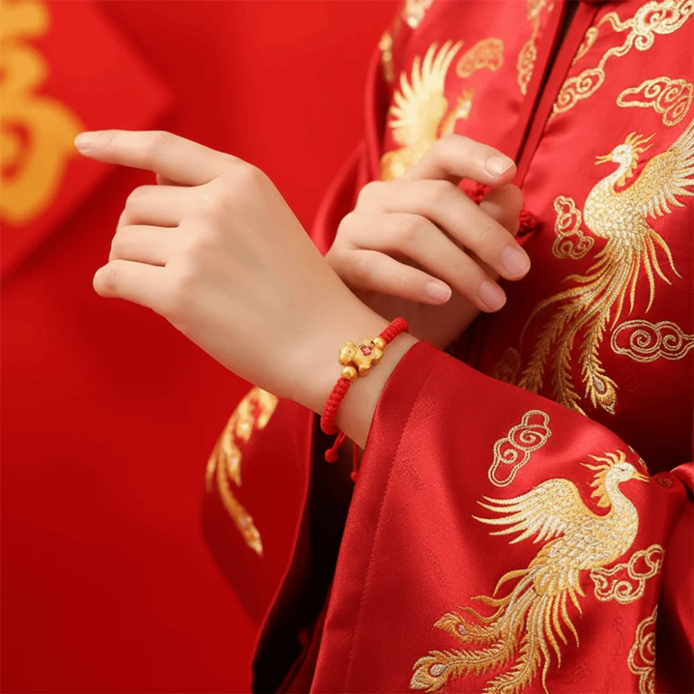 النمط الصيني الحصان العام سوار 2026 2026 الحصان العام الذهبي محظوظ المهر حبل أحمر مجوهرات اكسسوارات زودياك الحصان