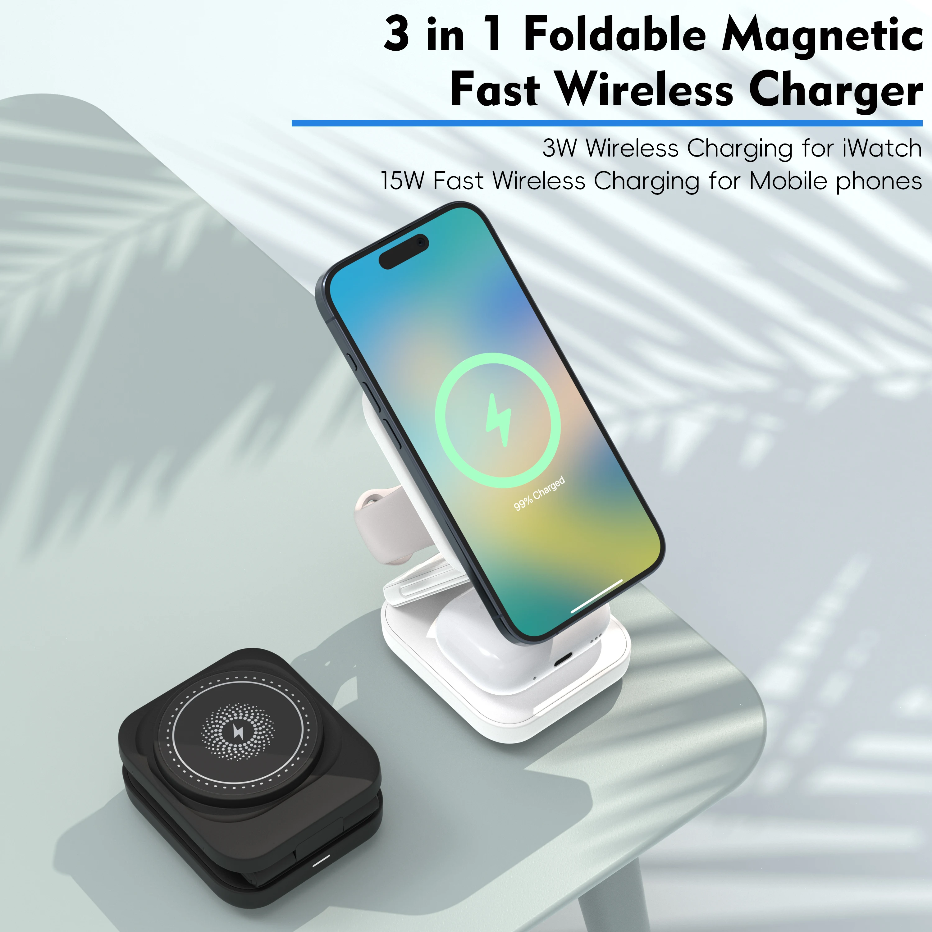 

Магнитное быстрое беспроводное зарядное устройство 3-в-1, складное для iPhone12-16 AirPods 2/3/Pro iWatch1-10 Series SE Ultra Charging Bracket