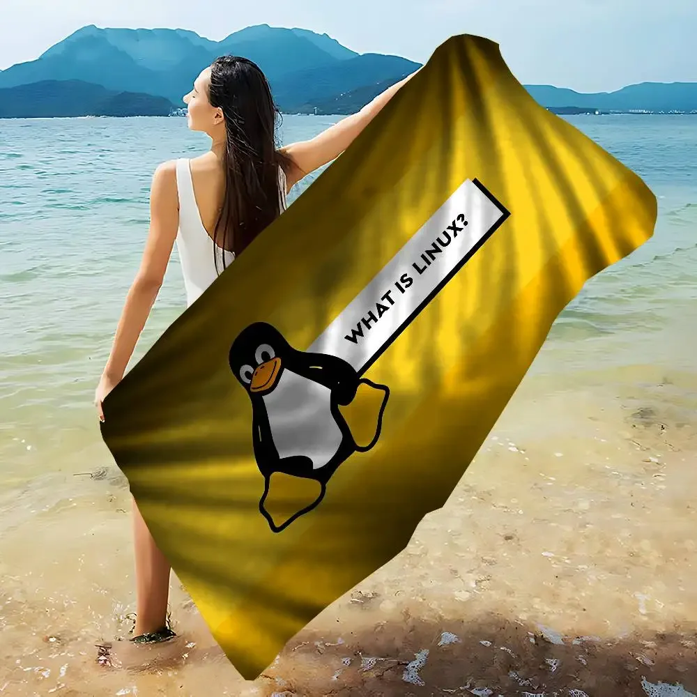 Linux Operating System Tux Penguin Microfiber Blanket Quick Drying Beach Towels Oversized Super Absorbent Pool Towel Blanket