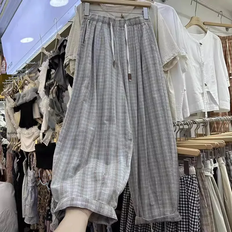 

plus Size 300 Pounds Retro Plaid Casual Pants Men's Loose Wide Leg Pants American Style Spring Autumn Versatile Harajuku Style