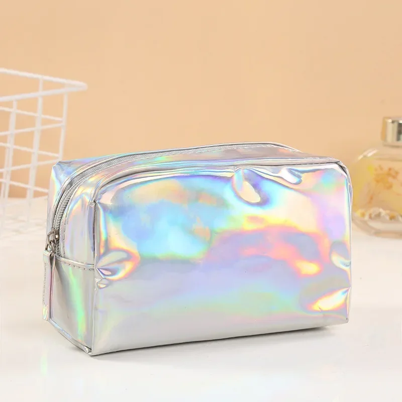 New Solid Color Laser Cosmetic Bag Ins Wind Portable Wash Storage Bag Makeup Gift Bag Makeup Pouch Travel Cosmetic Organizer