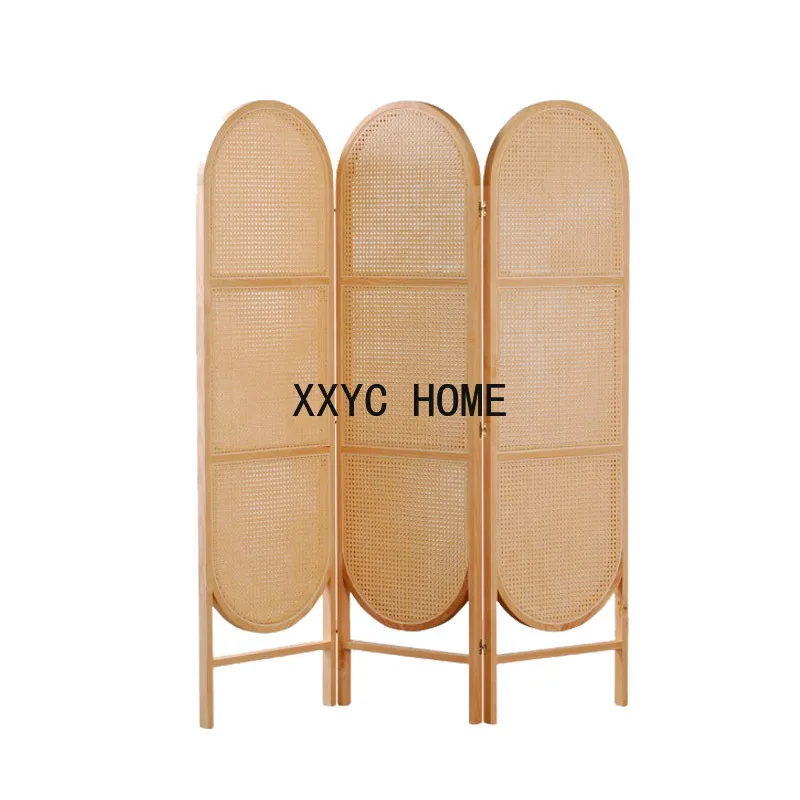 

Nordic screen folding screen living room simple modern Chinese simple office solid wood rattan partition