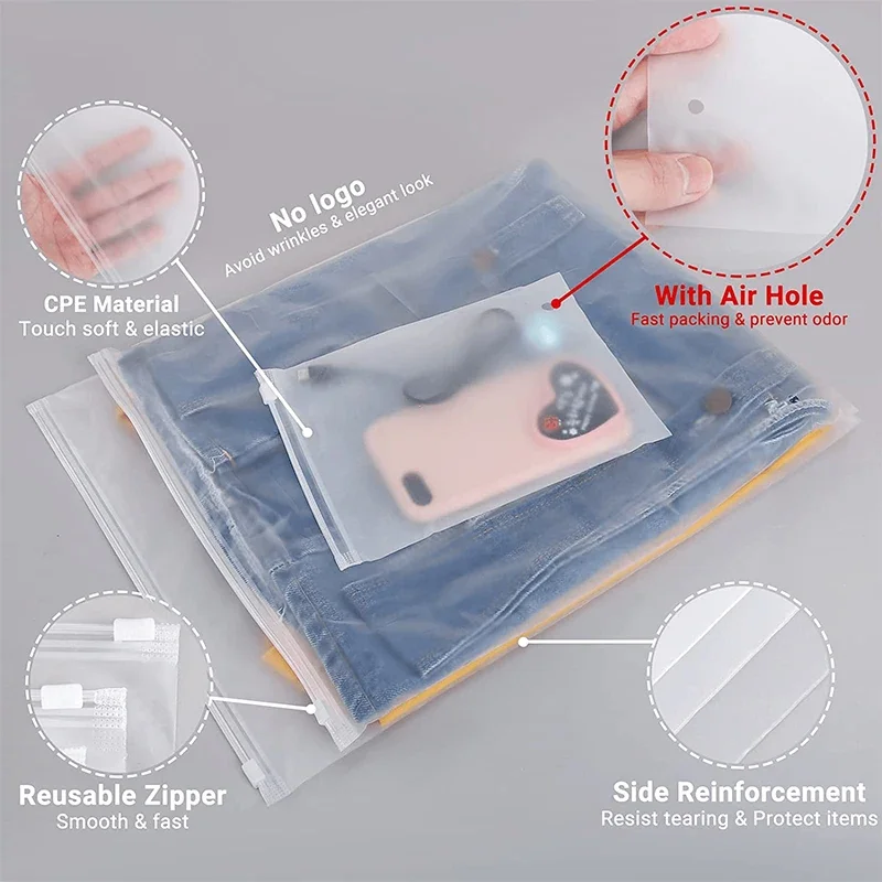 10PCS Clear Travel Frosted Ziplock Bag Portable Storage Bag Zipper EVA Translucent Bag Ziplock Bag Waterproof Packaging Bags DIY