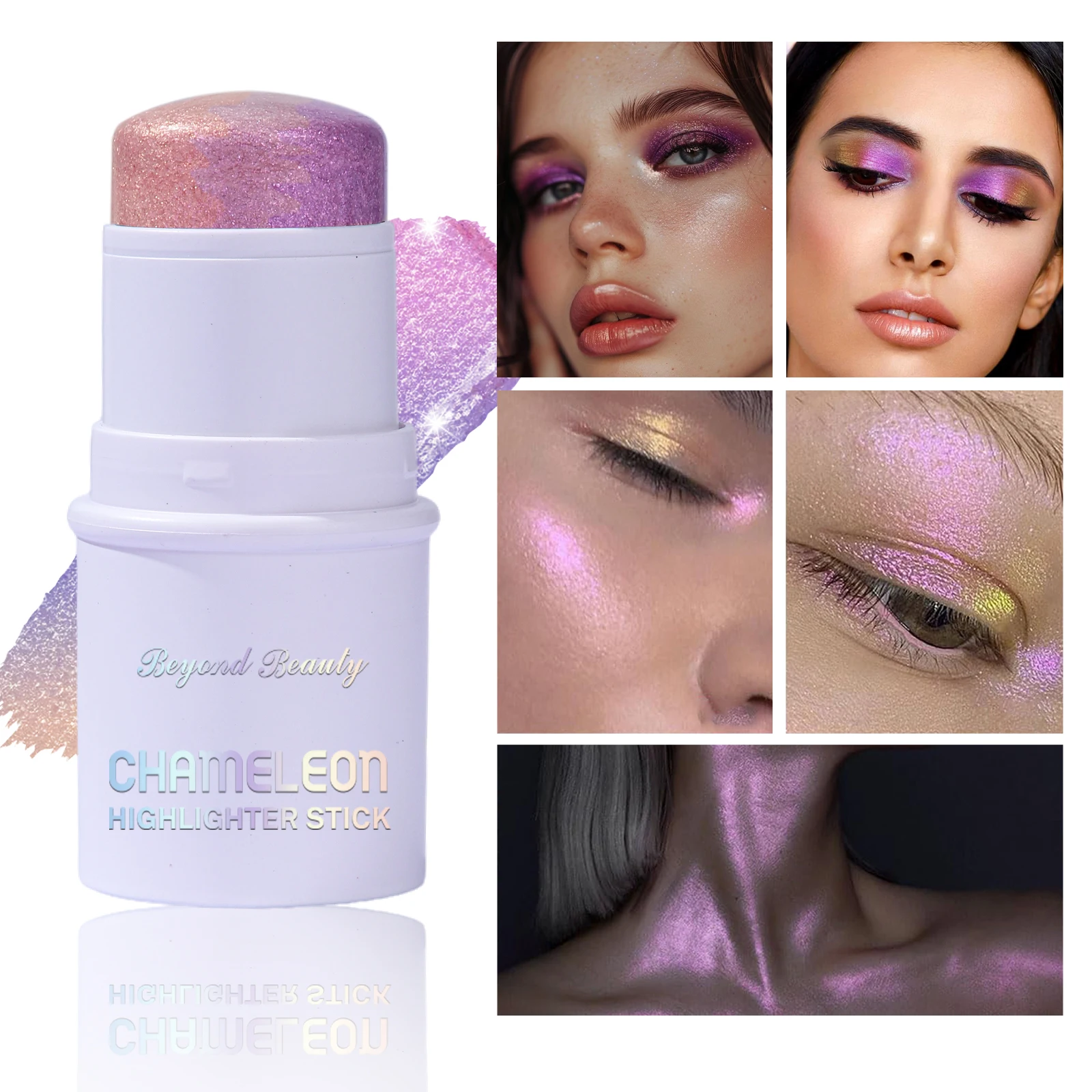 カメレオンホログラフィックグリッターシマースティック、顔と体のメイクアップ、光で色が変化、長持ちする高色素