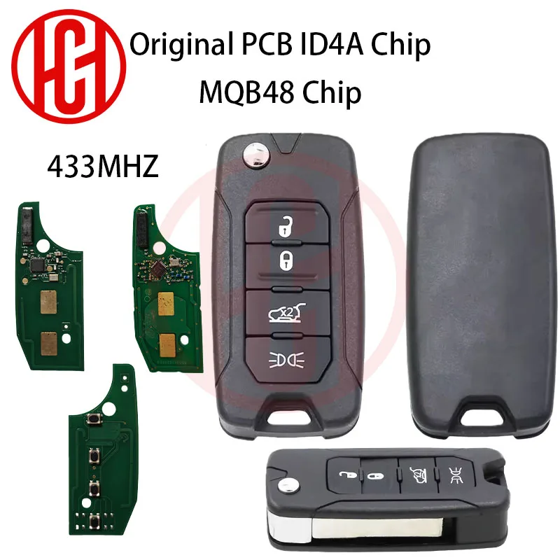 RX2RKEL9 Origianl 4A Chip PCB/MQB48 Chip 433MHz Flip SIP22 Car Remote Key 2ADFTFI5AM433TX For Jeep Renegade 2016 2017 2018