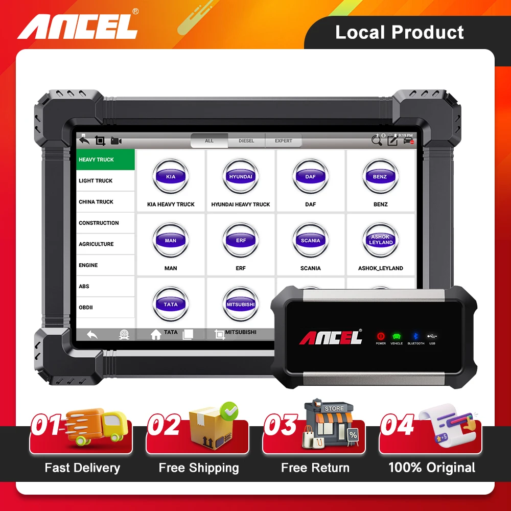 ANCEL X7 HD Heavy Duty Truck Scanner 24V Full System EPB ABS Oil Reset SAS D-P-F Regen TPMS ECU Coding OBD2 Diagnostic Tools