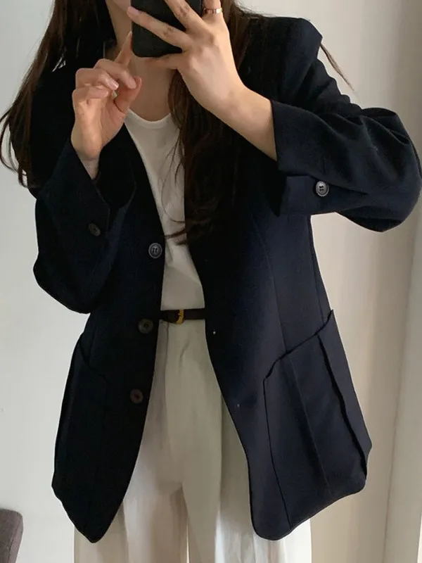 

Женский костюм Ele с V-образным вырезом на одной пуговице Jaet Chic Faionable Top French Sle Long Sve Color Commute Wear