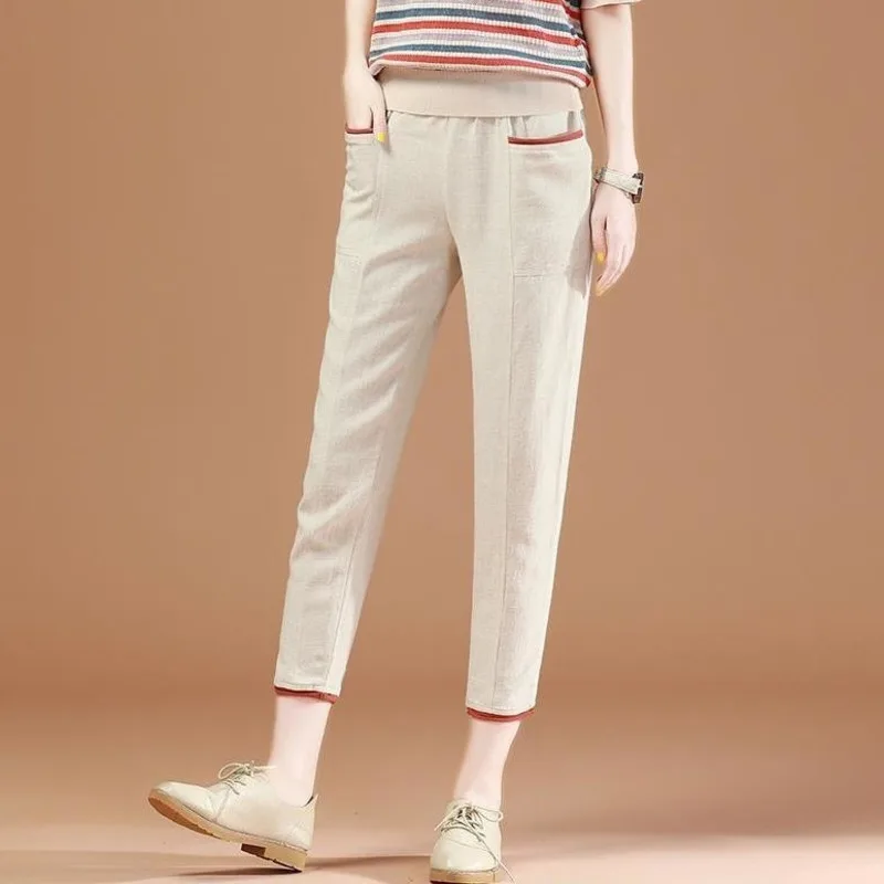 Women Casual High Waist Pants Capris Korean Fashion 2025 Summer Office Lady All-match Calf-length Pencil Pants Pantalon