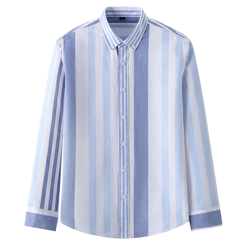 

100% Cotton Loose Casual Shirt Men's Spring Fall Fashion Classical Striped Long Sleeve Lapel Blouse