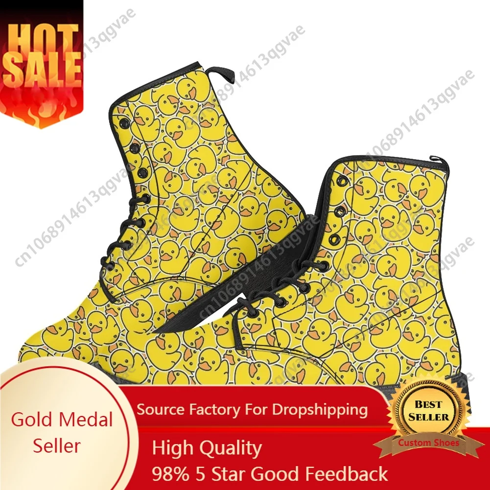 

Cartoon Cute Yellow Duck Pattern Boots Mens Womens Teenager Shoes Casual Boot Outdoor High Quality Couple Customize Made Shoe