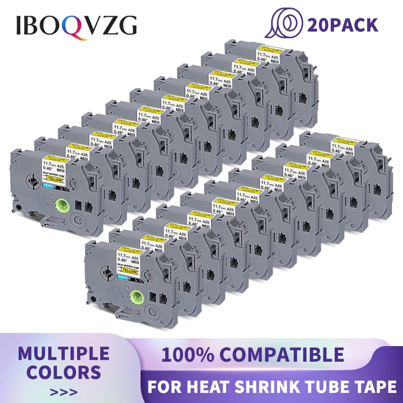 

IBOQVZG 20PK 6-24mm Heat Shrink Tube Label Tape Black on White Black on Yellow HSE-231 631 241 651 For Brother P-touch Printer