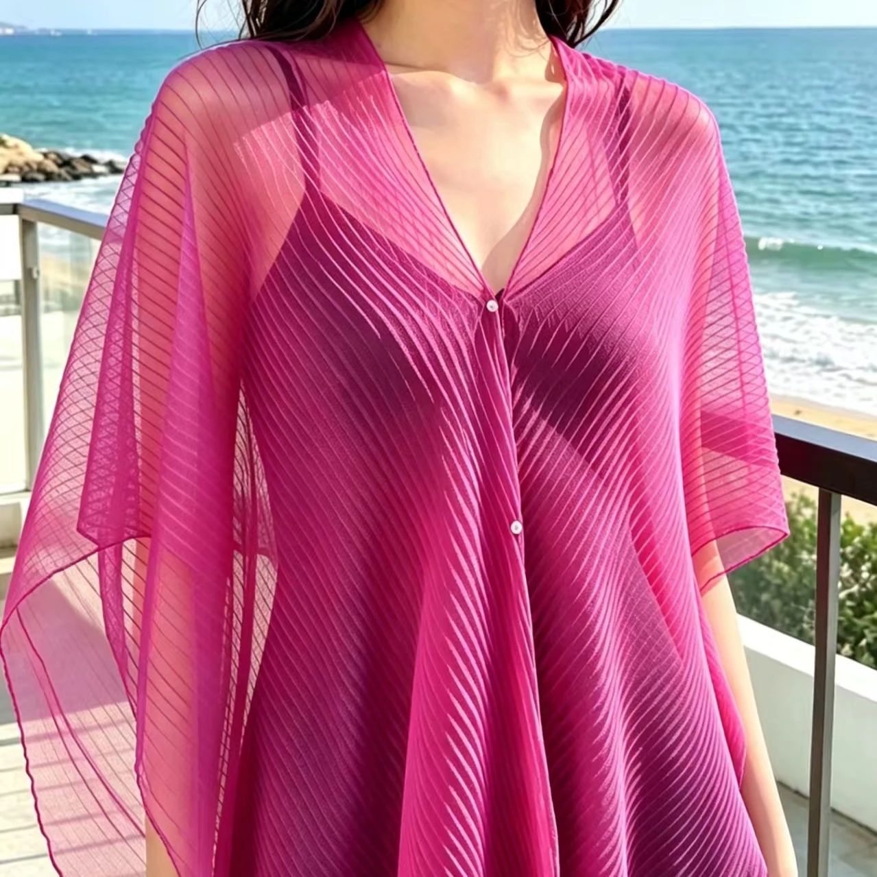 1 piece summer silk scarf women's chiffon solid color printed beach towel shading good-looking shawl view 6