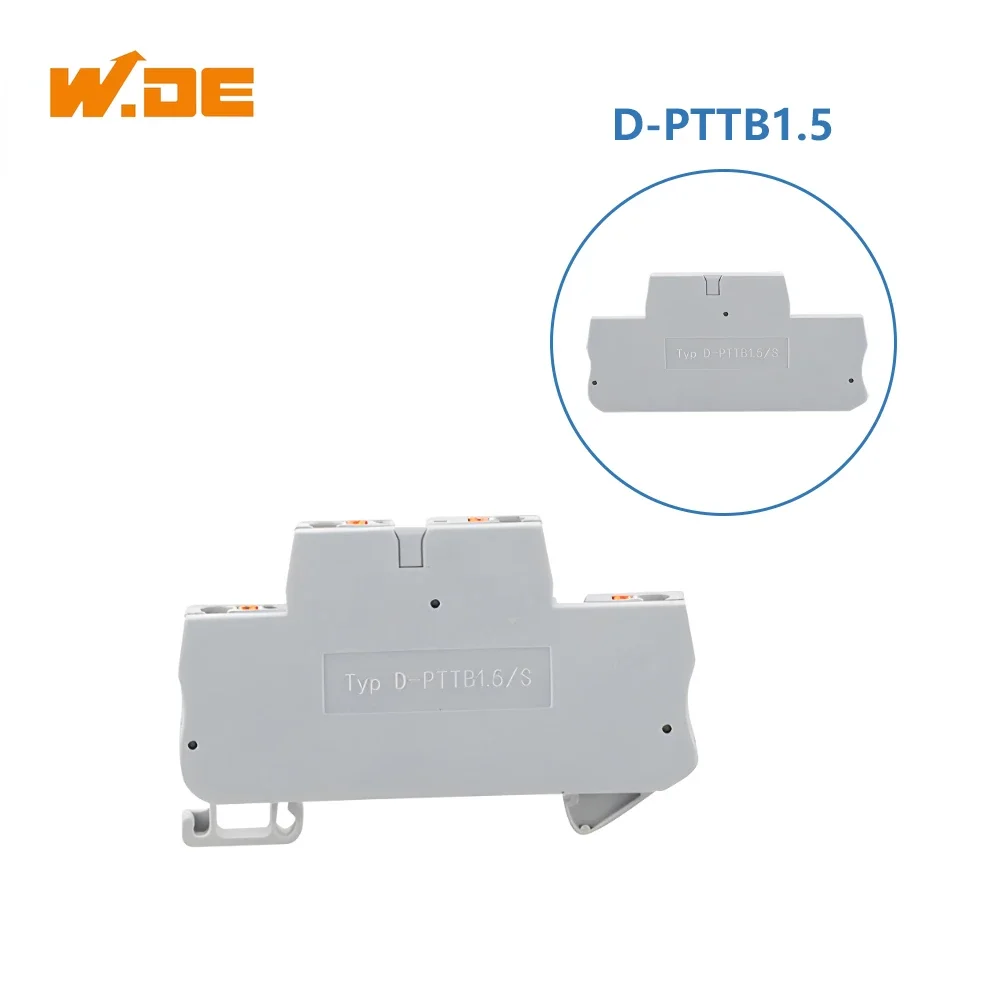 PTTB 1.5 Multi-Level Feed-Through Push-In Screwless 26-16AWG D-PTTB1.5 End Cover Spring DIN Rail Terminal Block