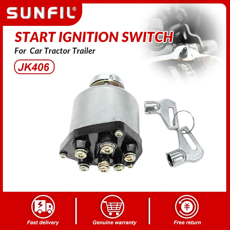 

JK406 Переключатель зажигания для автомобиля грузовика с 2 клавишами, переключатель предварительного нагрева с 6 точками подключения для автомобиля, трактора, прицепа