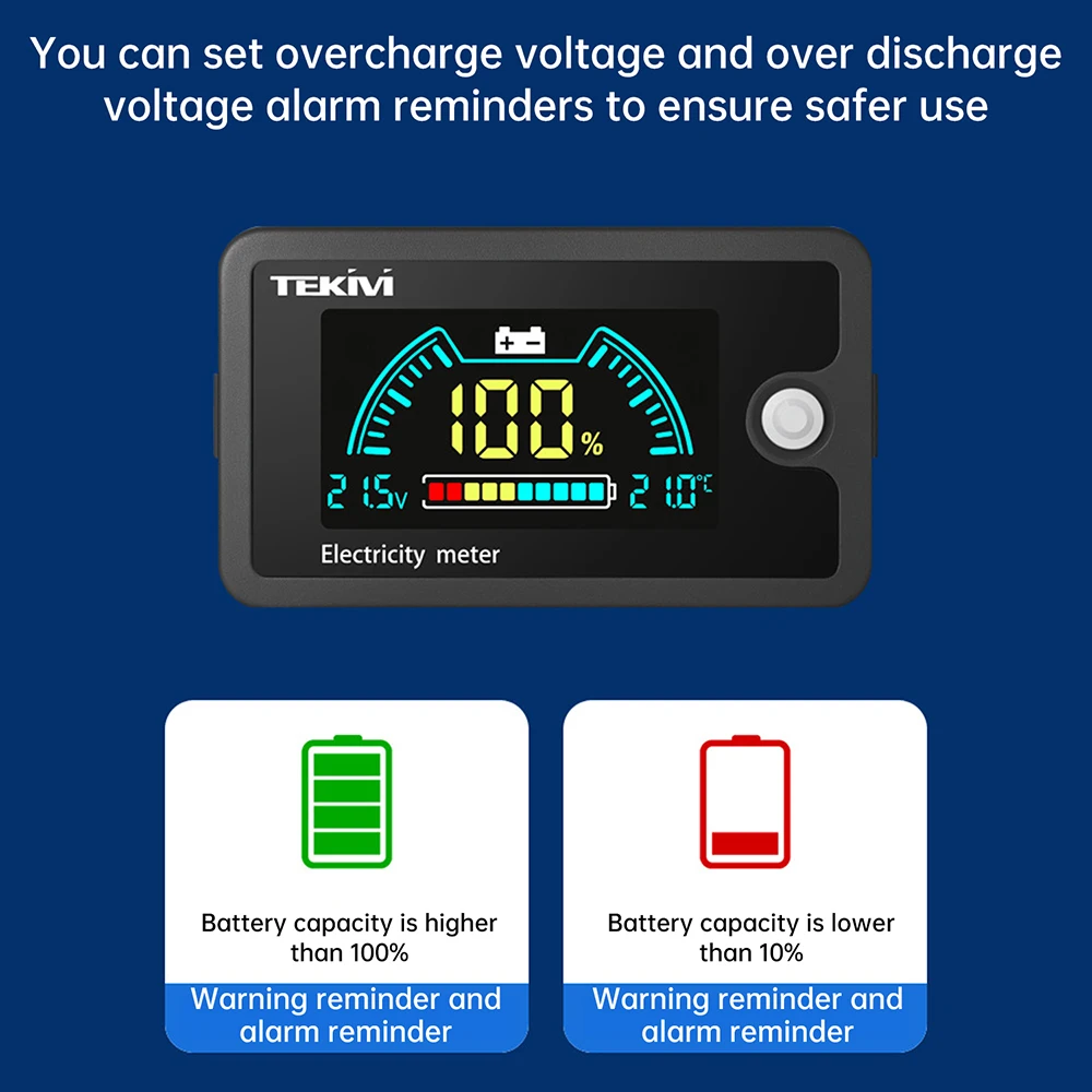 DC 8-100V Universal Voltmeter LCD Electricity Power Indicator Meter  for Ternary/Lithium Iron/Acid Batteries with Temp Display